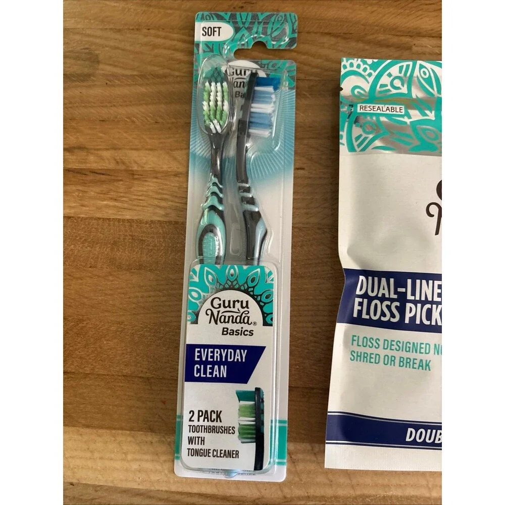 BUNDLE ONE 2 pack of GURU NADA TOOTHBRUSHES & 1 pack of GURU NADA DUAL LINED FLO